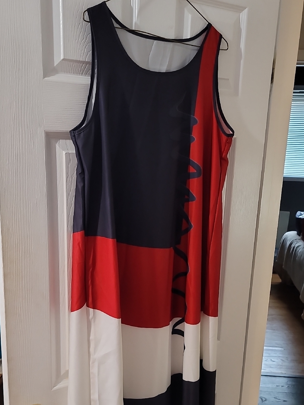 Colorblock Sleeveless Maxi Dress in Grey, Red & White